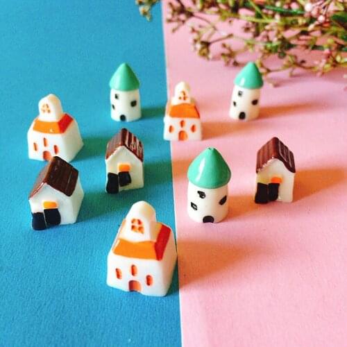 9 pcs mini house church/little trees/cottage/shabby /cute/ fairy garden/gnome/moss terrarium home decor/crafts supplies