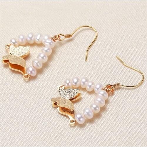 Butterfly Shape Real Freshwater 3-4MM Pearl Earrings Gold Plated Earrings Nice Party Wedding Women Gift 10 pairs/lot