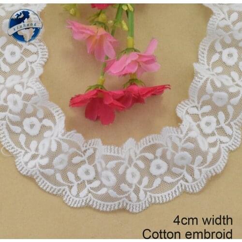 4cm width white cotton embroided lace ribbon guipure trim DIY wedding Accessories dolls lace african french lace applique#3896