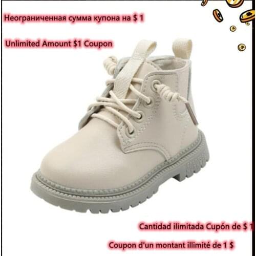 Autumn Winter Plus Velvet Warm Kids Martin Boots for Girls Boys Fashion Leather Boots Soft Bottom Non-slip Children Running Shoe