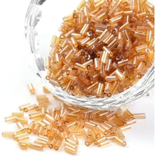 1200pcs glass bugle beads seed beads long tube Loose Bead for jewelry DIY Earring Bracelet Necklace Making SandyBrown 4.6~5mm