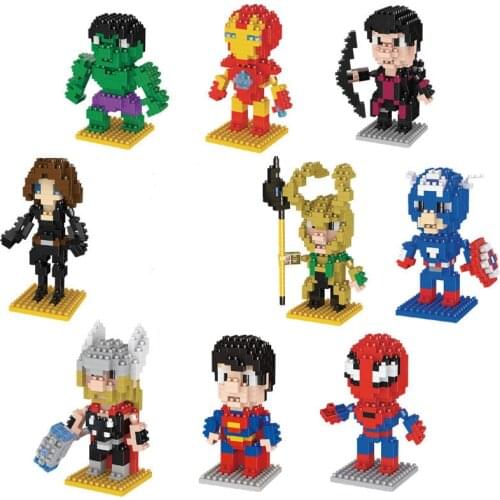 Children DIY Mini Diamond Building Blocks Toys Hulkbuster Spider man Captain America Doll Action Figures Boys Puzzle Toy