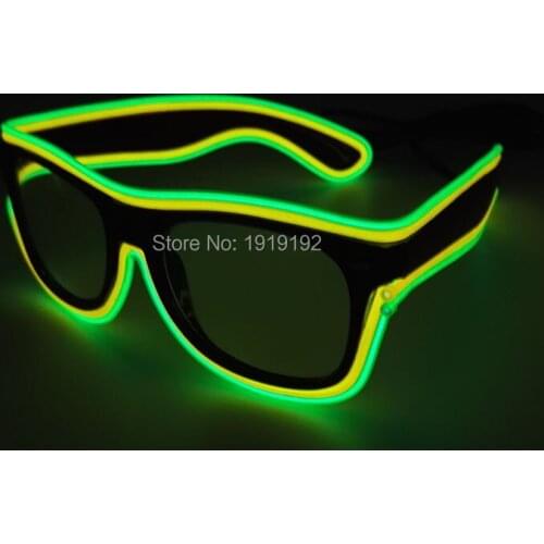 Double Color El Glasses El Wire Fashion Neon LED Light Up Shutter Shaped Glasses Rave Costume Party With DC-3V Sound Activated