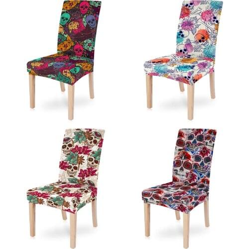 Skull With Flowers Printing Spandex Stretch Office Chair Cover Removable Anti-dirty Seat Covers For Hotel Kitchen Dining Room