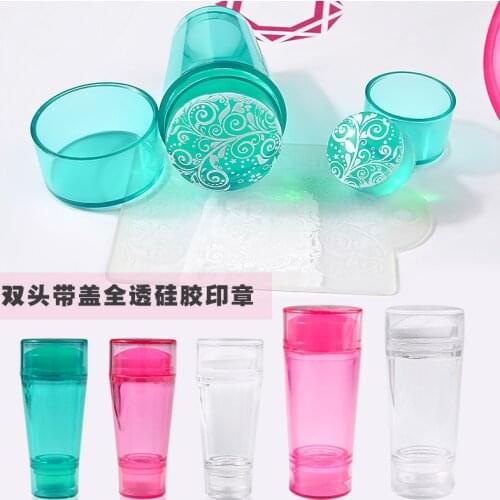 Nail Template Tool New Transparent Double Head Seal with Cover Transparent Handle Transparent Head Silicone Seal Nail Stamp