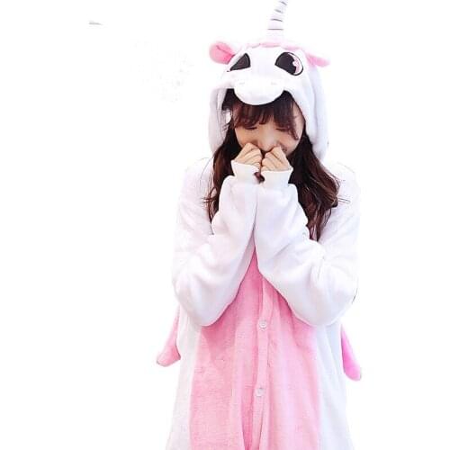 Kigurumi Unicorn Pink Pajama Adult Animal Onesies for Women Men Couple Winter Pajamas Unicornio Sleepwear Flannel Pijamas pyjama