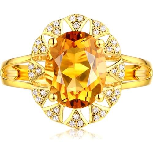 Big citrine gemstones zircon diamonds Rings for women crystal 14k gold color party luxury jewelry bijoux bague fashion gifts