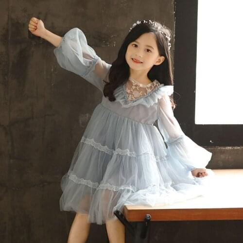 Lace tulle vintage gown age for 3 - 12 yrs little girls ruffle christmas dress graduation prom autumn winter long sleeve frocks