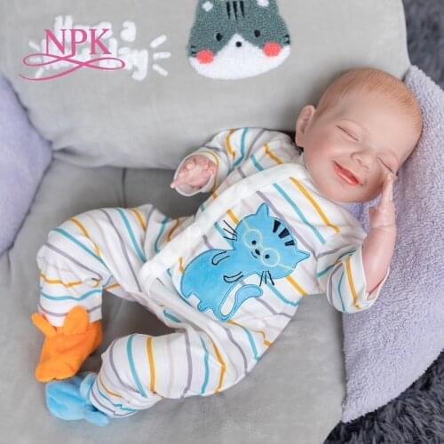 NPK 53CM Hand-Drawing Hair Sleeping Reborn Baby Doll April Lifelike Size Soft Body Flexible 3D Skin Tone with Veins Newborn