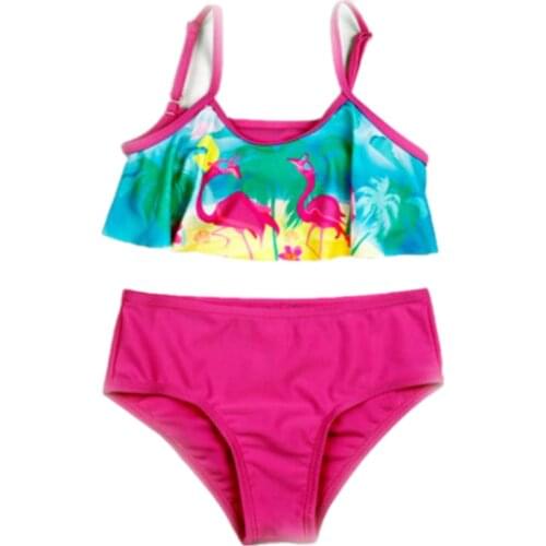 Funfeliz Flamingo Swimwear for Girls Kids 2-10 Years Two Pieces Bathing Suits Cartoon Girls Tankini Swimsuit Children Swimwear