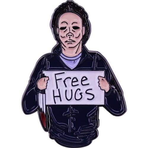 Horror Movie Halloween Michael Myers Free Hugs Cartoon Copper Enamel Clothes Hat Bag Lapel Badge Brooch Pin Accessories Gift