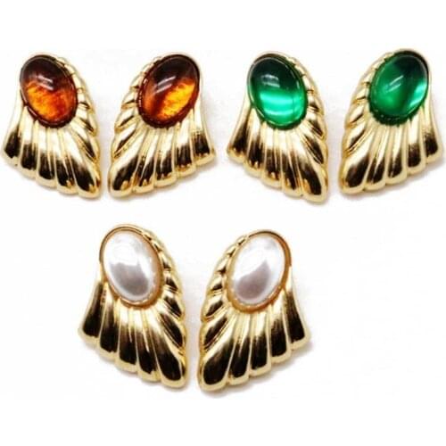 Sweet Cute Wing Brown Green White Pearl Earring For Women