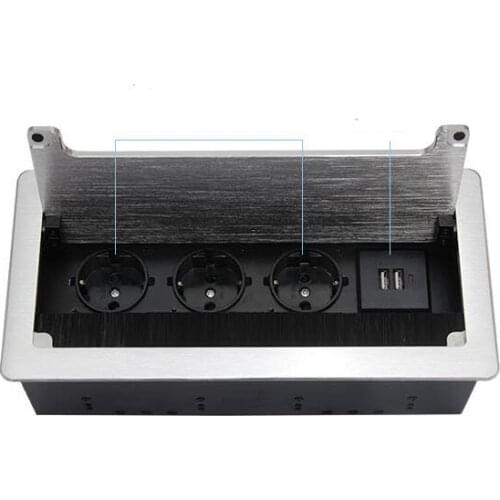 Multi-function EU standard desktop socket / countertop socket box brush ,3*EU power +2*charge usb
