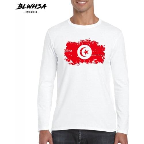 BLWHSA Discount Brand Clothing Long Sleeve T Shirt Men Tunisia Flag T-shirt O-neck Cotton Spring Autumn T Shirts For Men