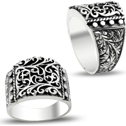 Mens Silver Ring Ottoman Motif Ring Handmade Vintage Ring Oxidized Ring Made in Turkey Solid 925 Sterling Silver