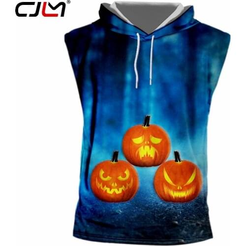 CJLM New 3D Printed Funny Flame Pumpkin Mens Hooded Tank Top Halloween Theme Clothing Wholesale Personality Man TankTop