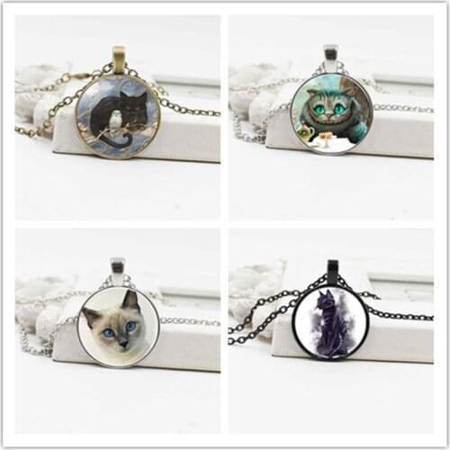 Cross-border new accessories black cat and owl crystal glass necklace jewelry European and American alloy pendant