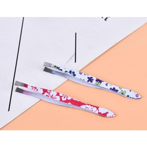 New Eyebrow Tweezer Flower Printed Stainless Steel Eyebrow Tweezer Makeup Tool