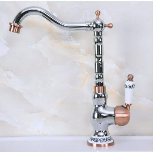 Polished Chrome Red Copper Brass Ceramic Swivel Spout Single Handle Kitchen/Bar Bathroom Sink Faucet Hot&Cold Mixer Tap anf908