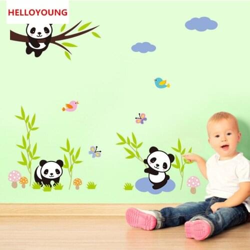 QT-0232 DIY Home Decorative Bamboo Panda Vinyl Wall Stickers Childrens Rooms Waterproof Wallpapers Mural All-match Style