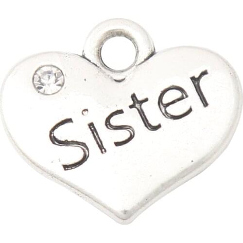 RAINXTAR Fashion Heart Alloy Sister Family Message Charms 15*17mm 50pcs AAC2012