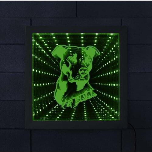 Pit Bull illuminated Picture Frame LED Light Infinity Mirror Pitties Dog Breed Gorgeous Mirrored Light Dog Light Up Photo Frame