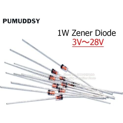 50PCS 1W Zener Diode DO-41 3V 3V3 3V6 3V9 4V3 4V7 5V1 5V6 6V2 6V8 7V5 8V2 9V1 10V 11V 12V 13V 15V 1N4733A 1N4742A 1N4728A