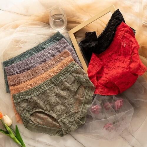 New product palace mid-waist sexy lace transparent, comfortable and breathable ladies pure cotton lining panties