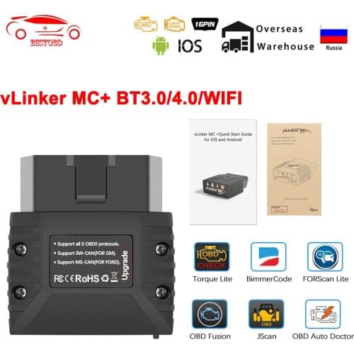 Vgate vLinker MC+ OBD 2 OBD2 Scanner ELM327 Wireless WIFI for BimmerCode FORScan For Android/IOS PK OBDLINK ELM 327 V 1 5