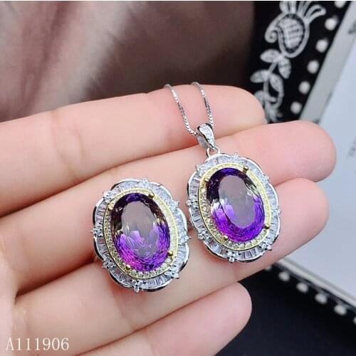 KJJEAXCMY boutique jewelry 925 sterling silver inlaid amethyst gemstone female ring necklace pendant new big ring face qwert