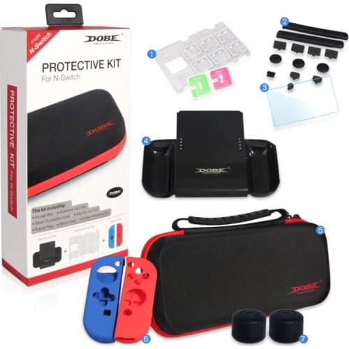 7in1 Protective Kit for Nintend Swicth NS Console/Joy-Con Hard Storage Bag Screen Film Card Slots Rubber Case Controller Grip