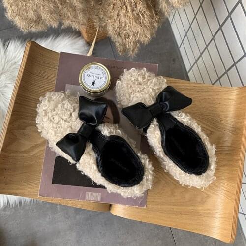 2019 autumn and winter New fashion womens shoes Peas shoes Winter womens shoes plus velvet Bow comfortable fur shoes U16-01