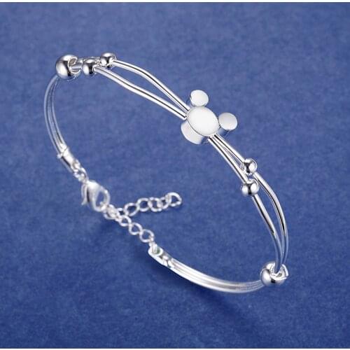 Fashion charm Mickey Cuff bracelet & Bangles silver color jewelry for women best party gift Bangles new arrival drop shipping