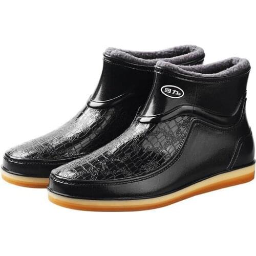 Winter Fur Ankle Boots Men Rubber Water Shoes Waterproof Ankle Shoes 2021 New Rainboots for Men Rain Rubber Shoes