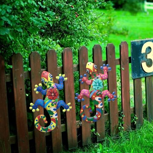2pcs Statue Fence Craft Wall Decor Gift Hanging Outdoor Cute Sculpture Iron Gecko Art Lizard Home Garden Yard Wall Decoration