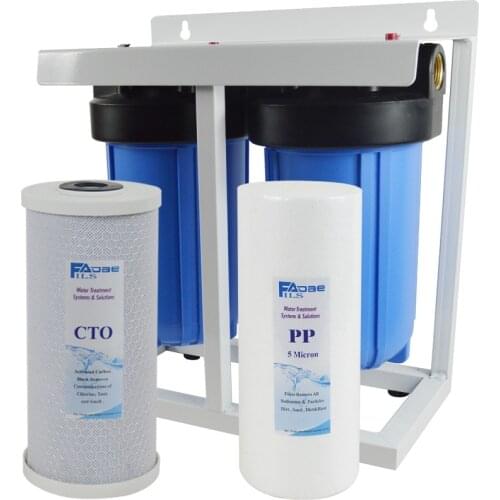 2-Stage Whole House Water Filtration System With Stand ,4 1/2"x10" Sediment And Carbon Block Filters,1" brass port,Wrench