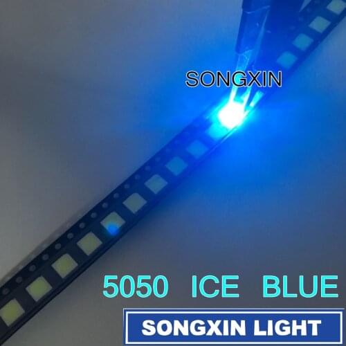 200PCS 5050 ice blue smd led Plcc-6 smd 5050 led Diode ice blue water clear blue led 5.0*5.0*1.9mm
