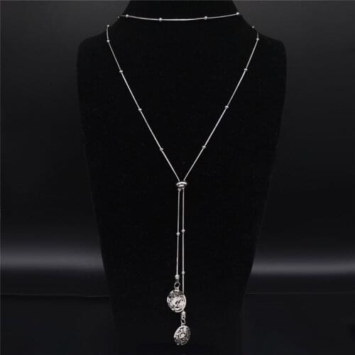 2021 Stainless Steel Heart Necklaces for Women Silver Color Beads Long Necklaces Pendants Jewelry collar largo mujer N202345S05