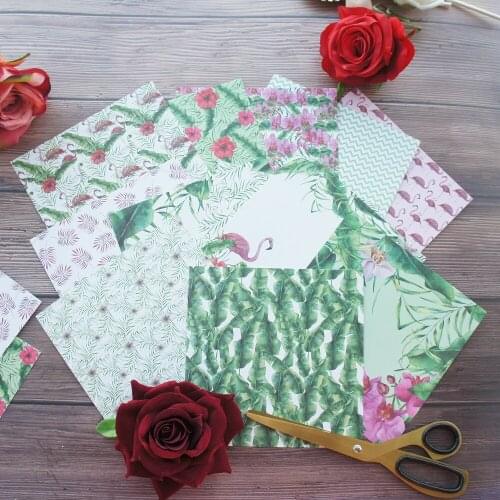 24 sheets DIY 12 style 15.2*15.2cm Flamingo tropical rain forest theme craft paper scrapbooking creative paper DIY gift use