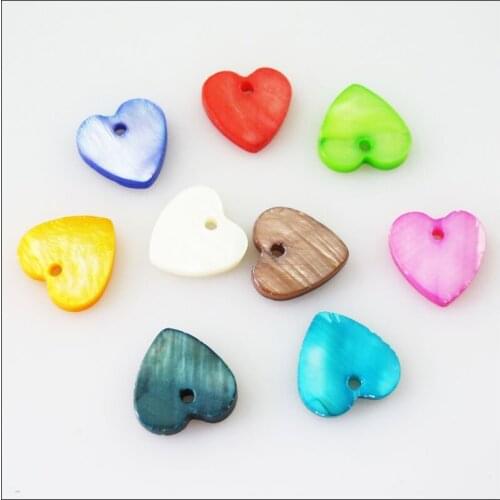 40 New Charms Natural Shell Loose Heart Flat Pendants 12mm Mixed