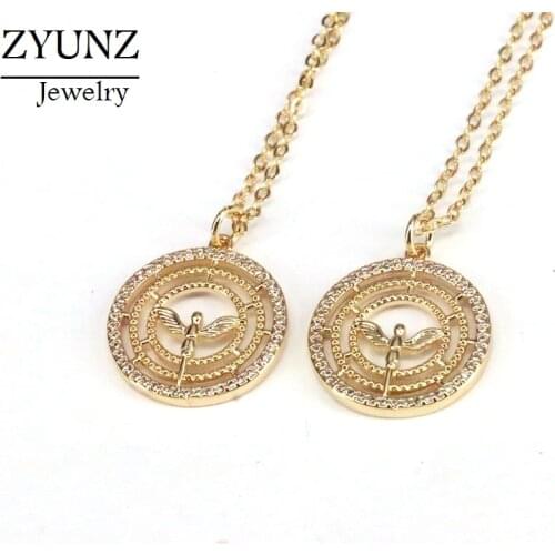 6PCS, Classic Angel Wings Pendant Necklace Copper Cubic Zirconia Gold Chain Necklace Best Party Wedding Jewelry Gift For Women