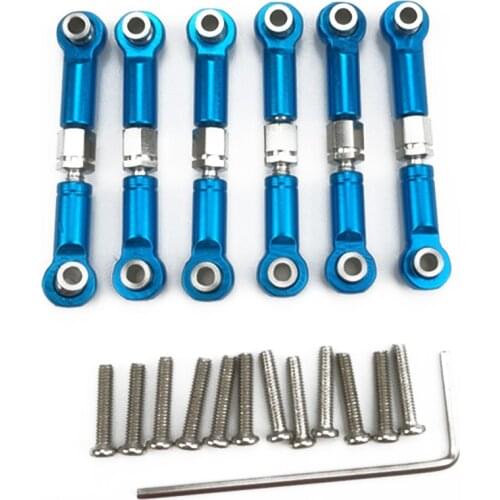 6Pcs Adjustable Metal Linkage Pull Rod Front /Rear Servo Link for Wltoys A949 A959 A969 A979 K929 RC Car Upgrade Spare,Blue
