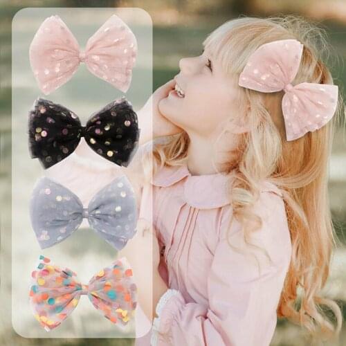 New Polka Dot Mesh Hairpin Princess Large Colorful Bow Girls Hair Accessories WT306