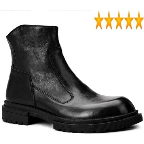 Fleece Winter Mens High Top Liner Warm Ankle Boots Business Man Thick Platform Cowhide Genuine Leather Work Safety Shoes Botas