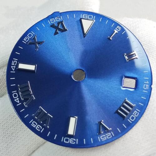 29MM Sterile blue Watch Dial Roman numbers Date Window fit 2824 2836 2813 miyota 82 Series movement watch