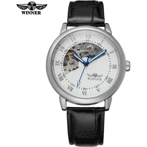 WINNER Top Brand Golden Watches Mens Watches Men Mechanical Watches Fashion Leather Skeleton Wristwatches Montre Homme Clock