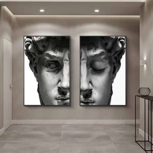Black and White David Sculpture Canvas Paintings on The Wall Posters and Prints Portrait Wall Art Canvas Pictures Decor Cuadros