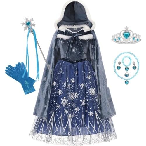 Winter Elsa Dress for Girls Halloween Kids Cosplay Party Dresses Christmas Costume Children Princess Dress Up Frozen Clothes