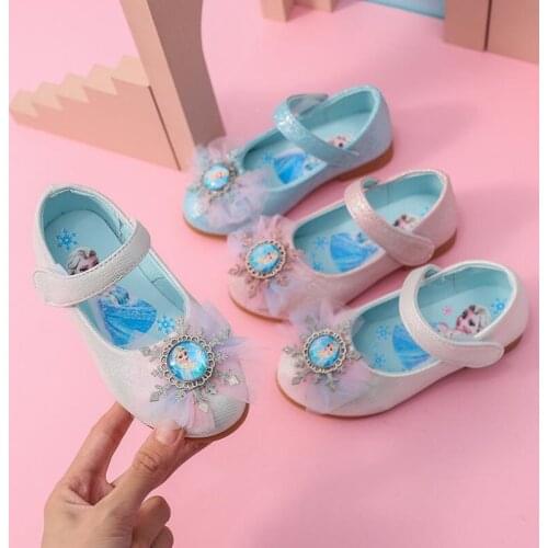 Disney girls leather shoes cartoon frozen sweet cute bow princess casual shoes baby single shoes spring autumn children shoes
