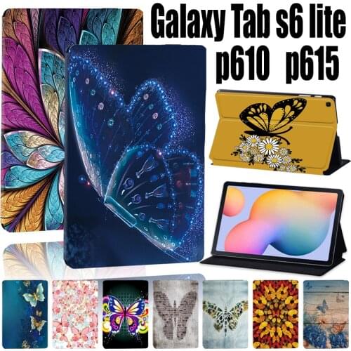 For Samsung Galaxy Tab S6 Lite 10.4 Inch P610 P615 PU Leather Stand Tablet Fashion Cover Case + Free Stylus